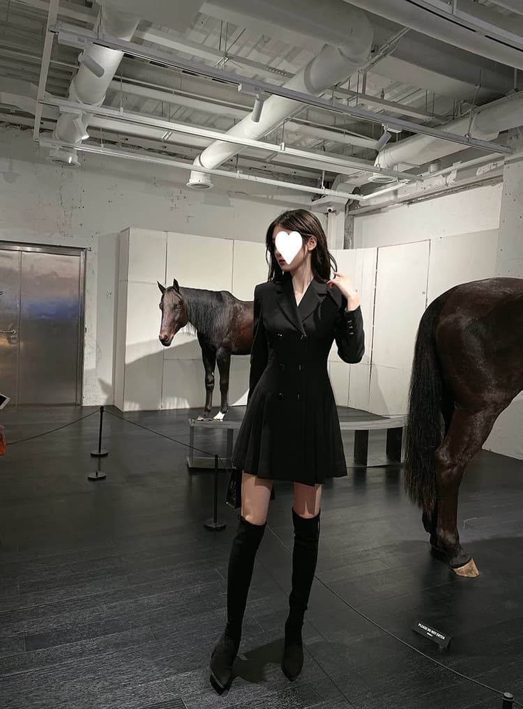 黒ドレス プリーツスカート付きテーラードミニワンピース