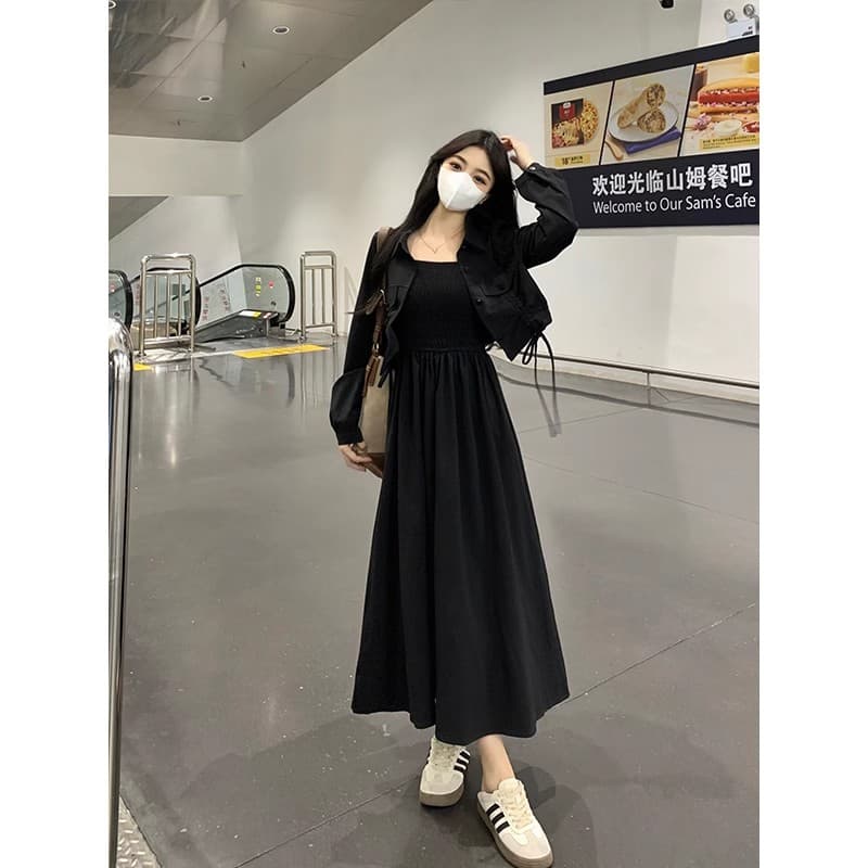 黒ドレス シンプル 美シルエット ロングワンピース