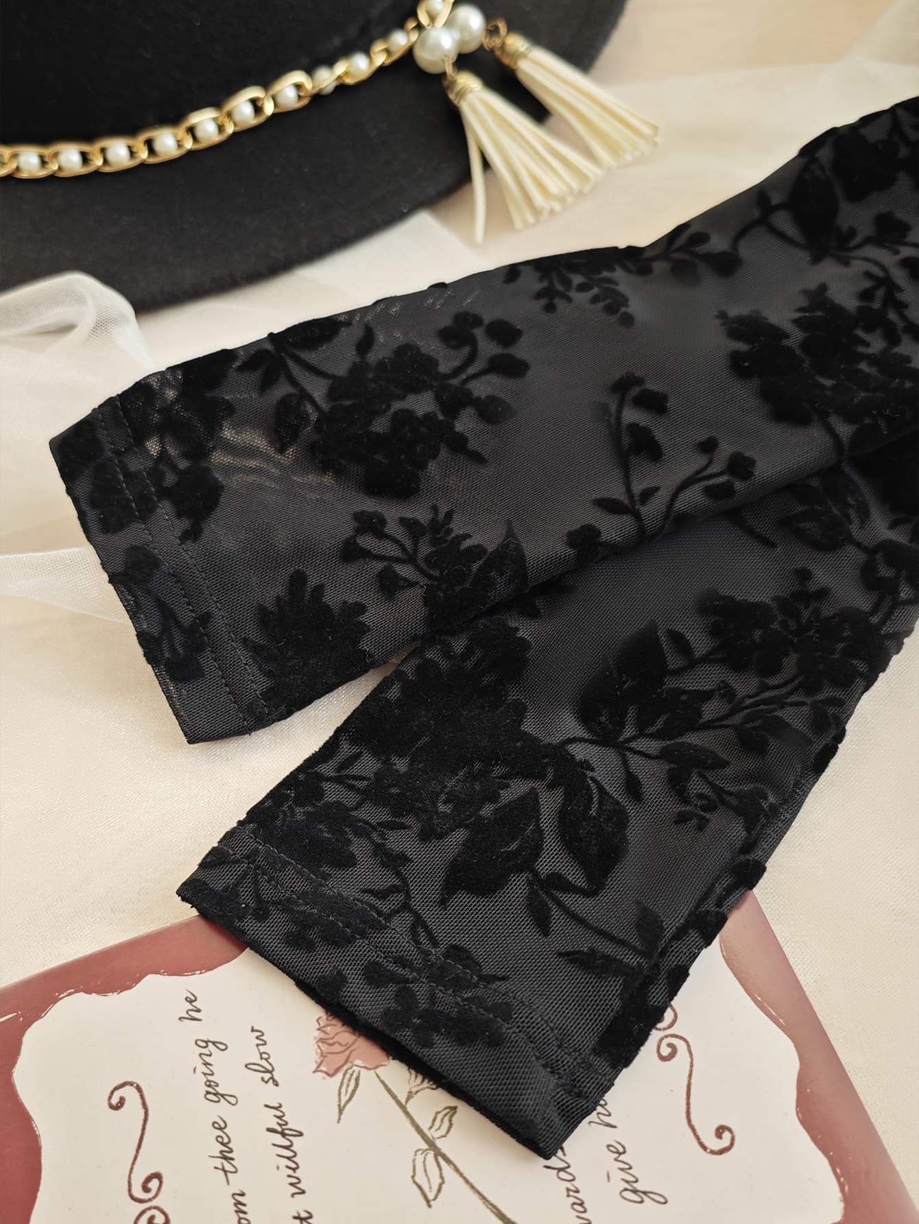 黒ドレス ロング 花柄ワンショルダースリットロングドレス