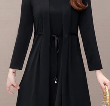 黒ドレス ひざ丈 ワンピース フォーマル 長袖 上品シルエット