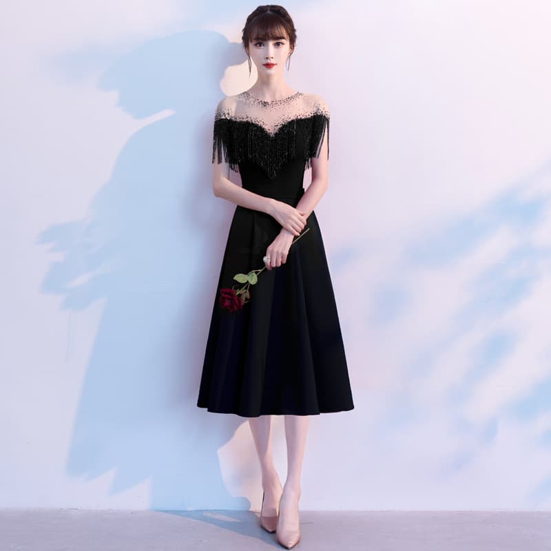 黒ドレス ロング フリンジドレス