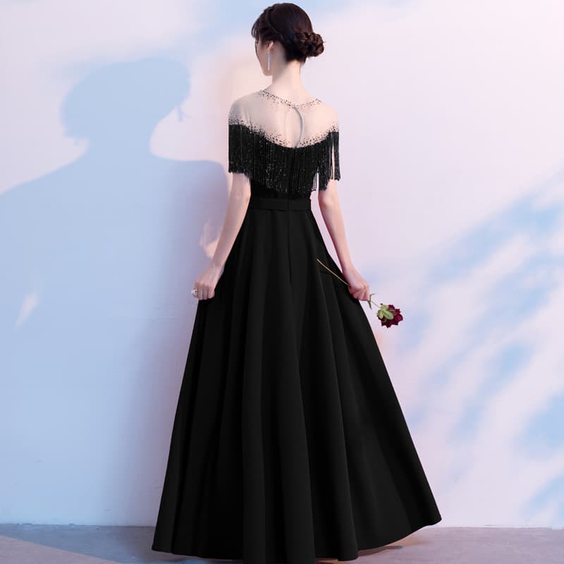 黒ドレス ロング フリンジドレス