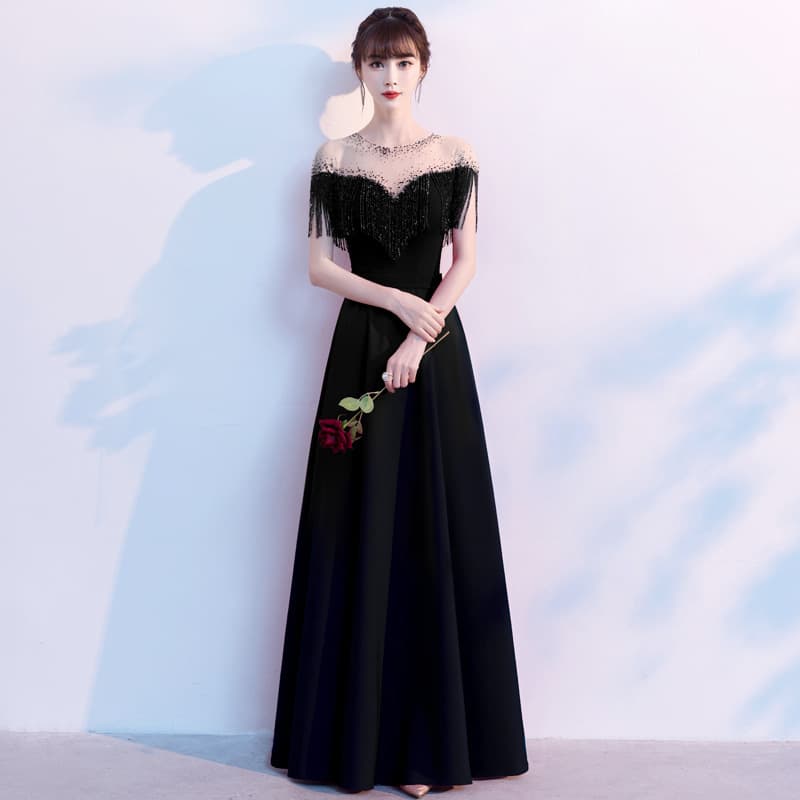 黒ドレス ロング フリンジドレス