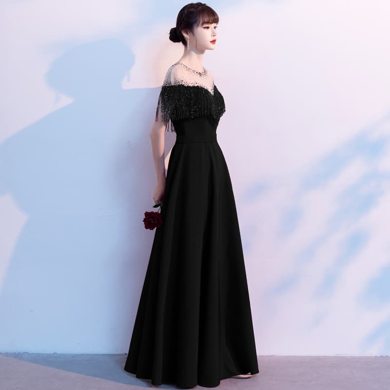 黒ドレス ロング フリンジドレス